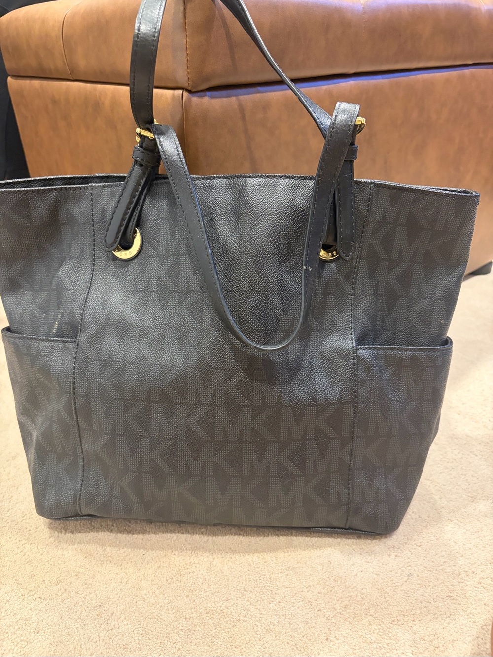Michael Kors Charcoal Signature MK Tote with Side Pockets